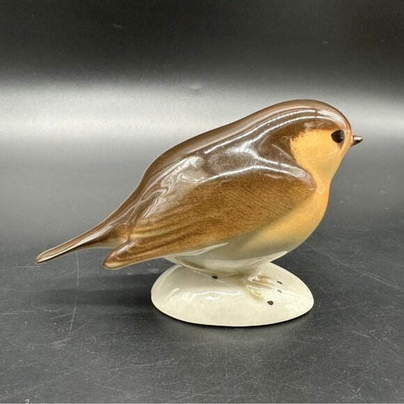 Vintage Lomonosov Robin Figurine USSR Tan Orange Brown Porcelain Bird Decor - Picture 4 of 10